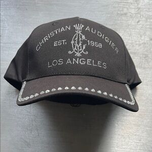 Brand New Christian Audigier Black Snap back with Silver Rhinestone Accents